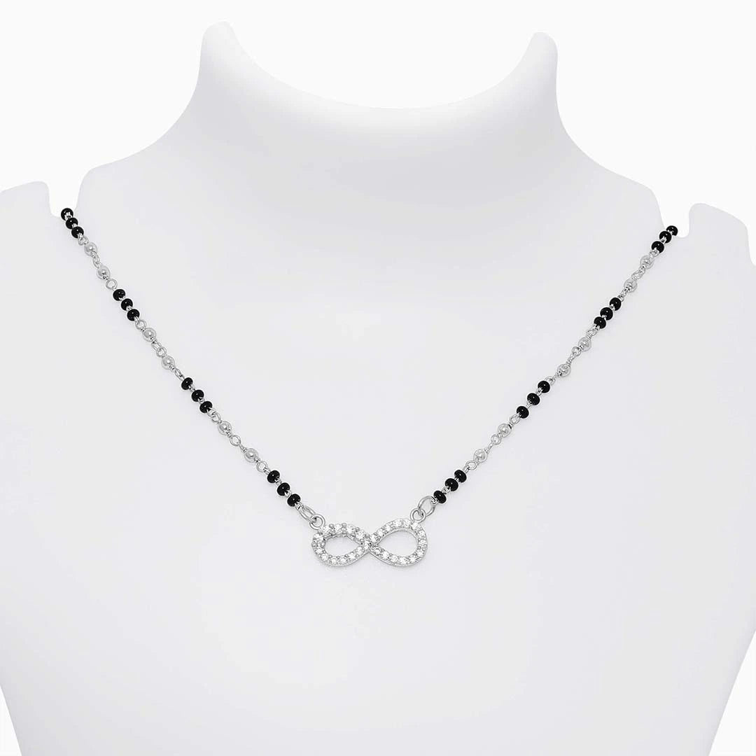 Necklace for gift - Pure Silver Necklace &#8211; Infinity Model With CZ &amp; Black Beads