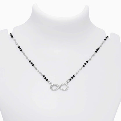 Necklace for gift - Pure Silver Necklace &#8211; Infinity Model With CZ &amp; Black Beads