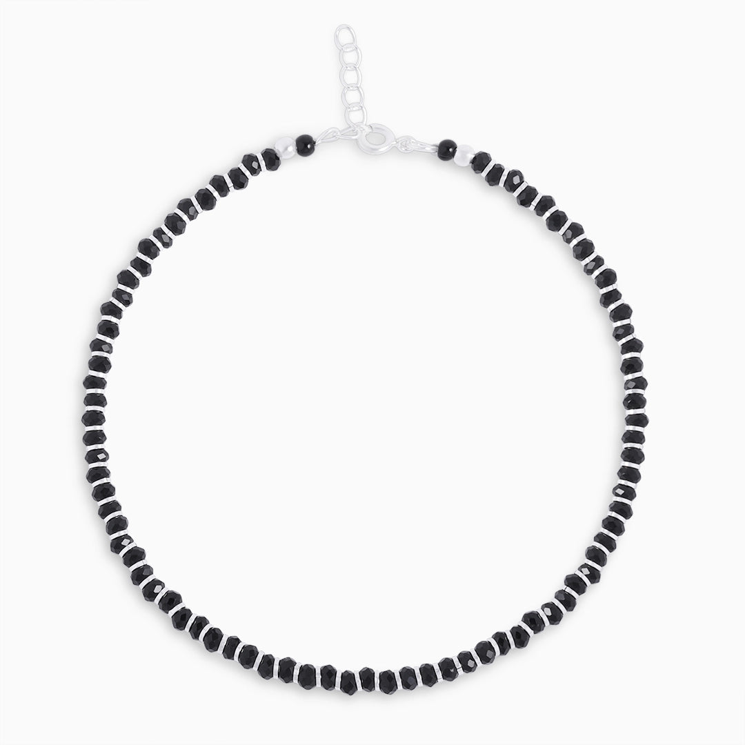 black beaded anklets - Pure Silver Anklet &#8211; Vintage Style Black Beads