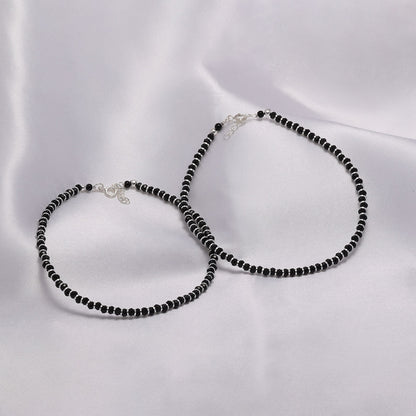 black beads anklets - Pure Silver Anklet &#8211; Vintage Style Black Beads