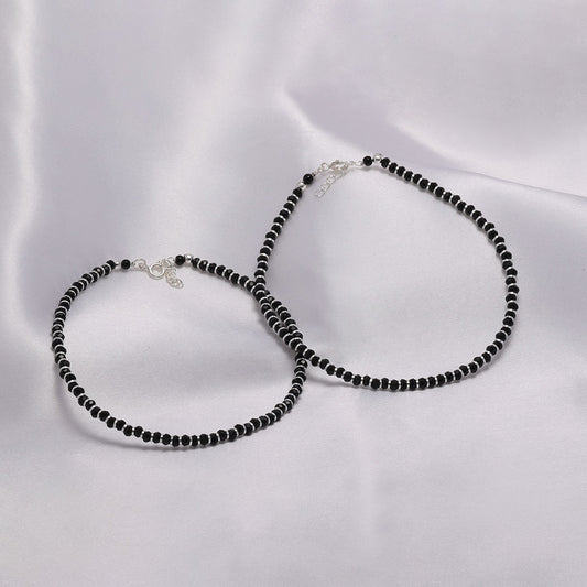 black beads anklets - Pure Silver Anklet &#8211; Vintage Style Black Beads