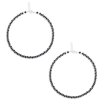 698 - Pure Silver Anklet &#8211; Vintage Style Black Beads
