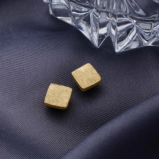 Silver Earrings - Pure Silver Stud Earrings &#8211; Gold Plated With Modern Cubes