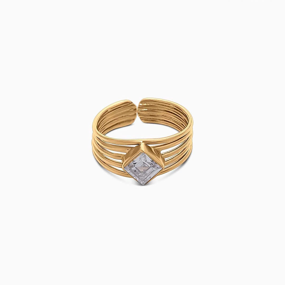 Cubic Zirconia ring - Pure 925 Silver Ring &#8211; Cubic Zirconia CZ Gold Finish Band