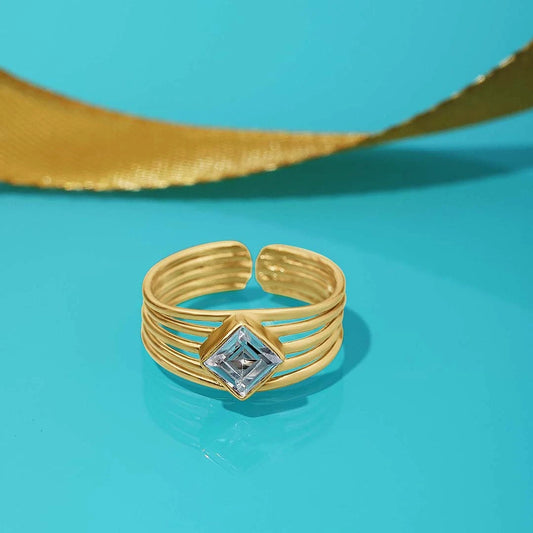 Classic Rings - Pure 925 Silver Ring &#8211; Cubic Zirconia CZ Gold Finish Band