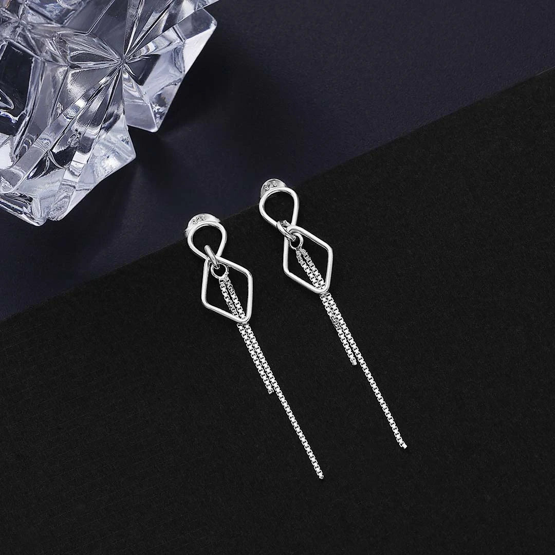 Drop Earrings - Pure Silver Earrings &#8211; Sleek Threader Chain Design