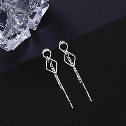 Drop Earrings - Pure Silver Earrings &#8211; Sleek Threader Chain Design