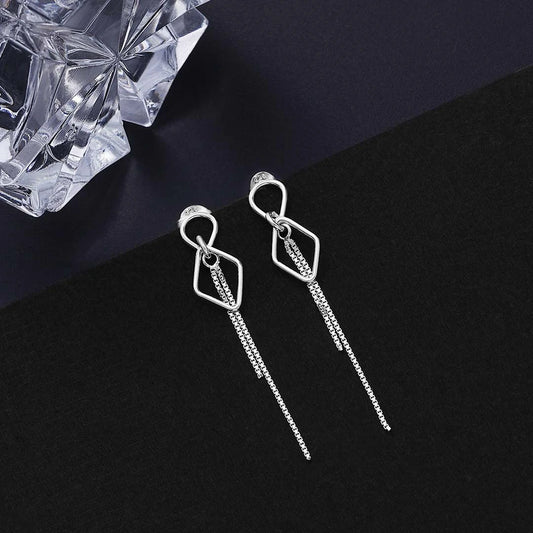 Drop Earrings - Pure Silver Earrings &#8211; Sleek Threader Chain Design