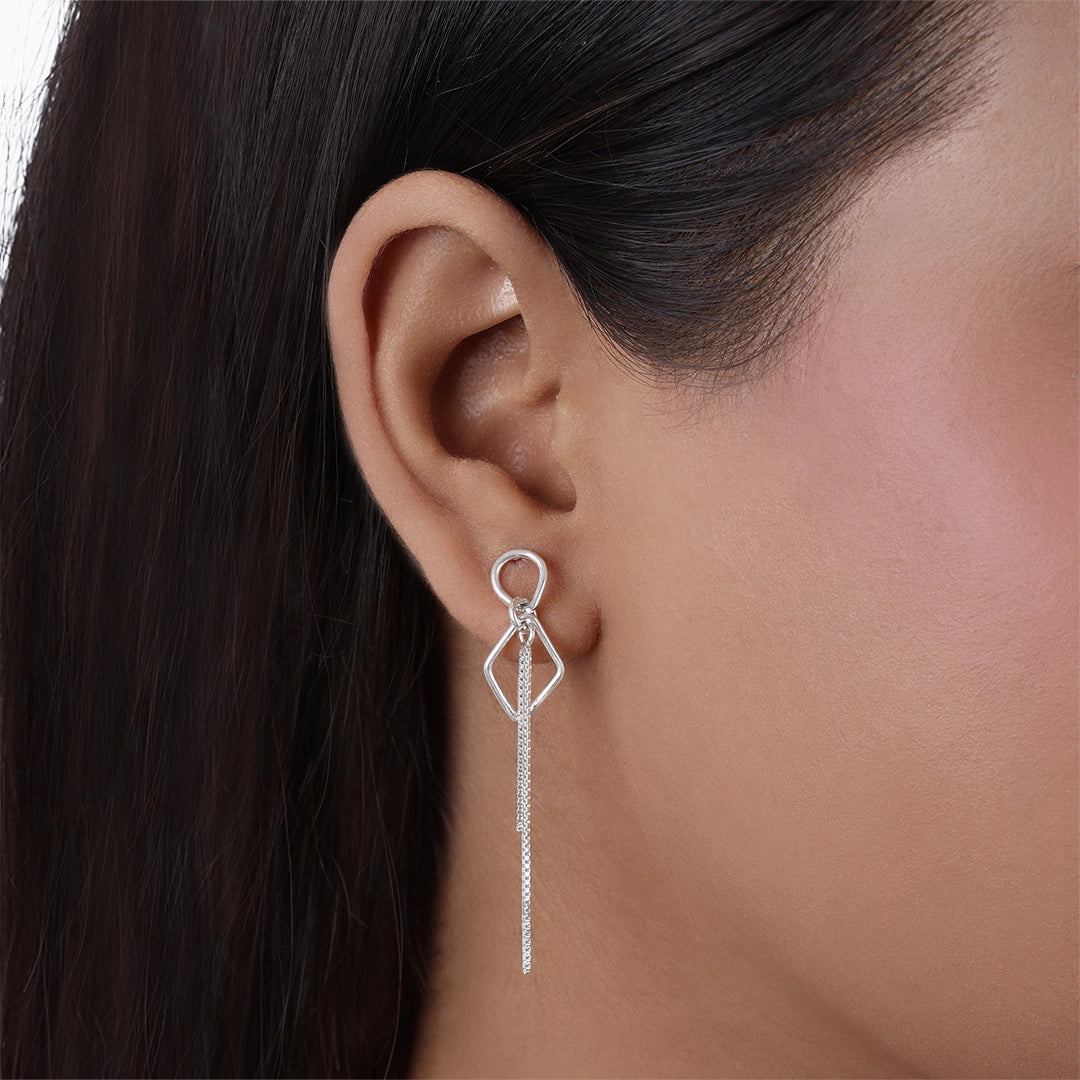 Silver Earrings - Pure Silver Earrings &#8211; Sleek Threader Chain Design