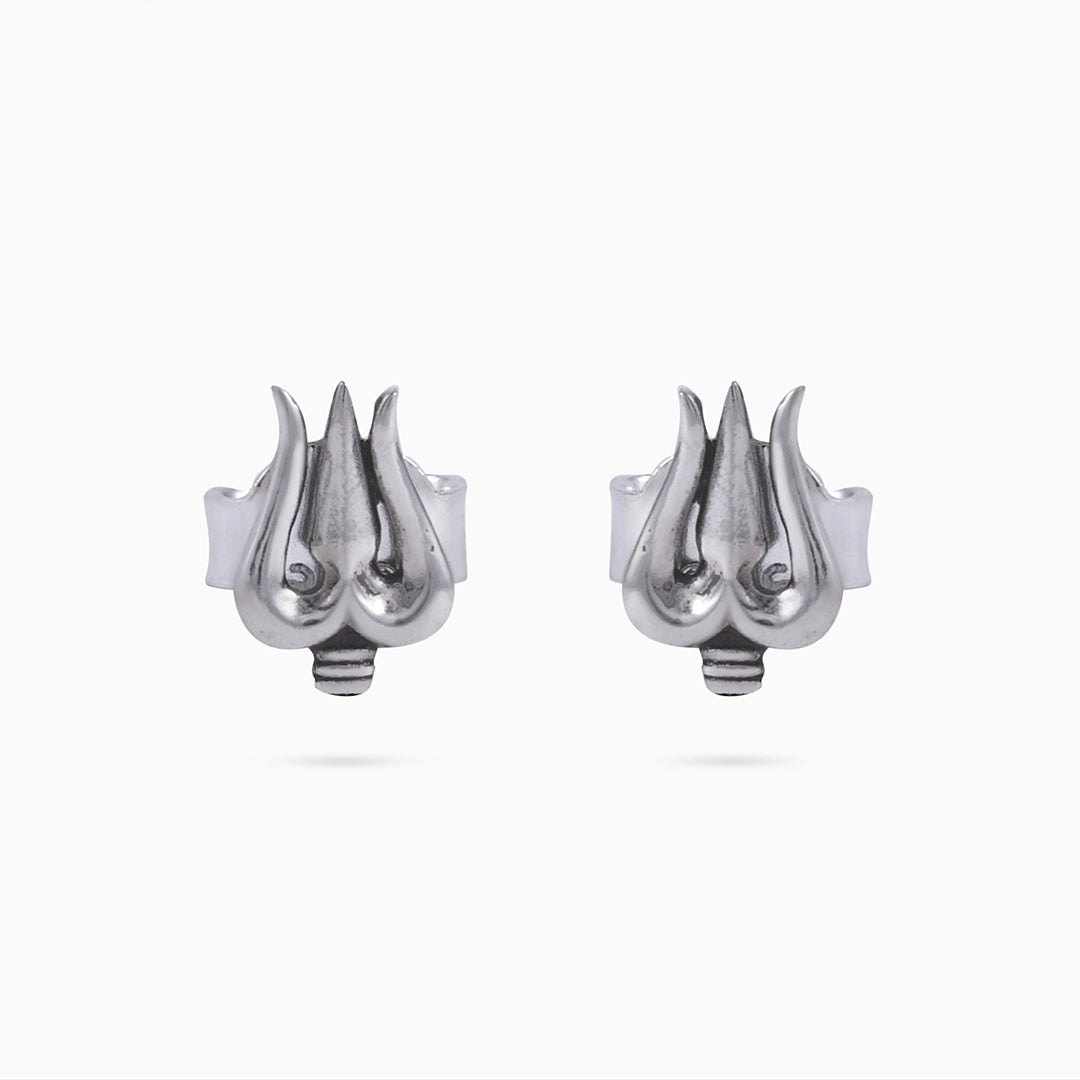 Silver stud - Divine Trident Silver Stud Earrings