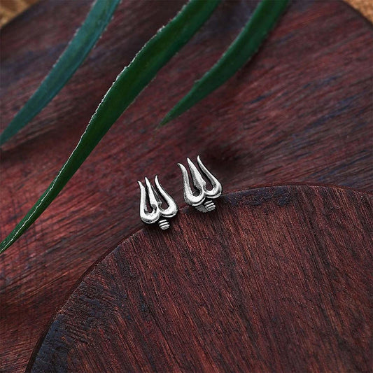 Silver Earrings - Divine Trident Silver Stud Earrings