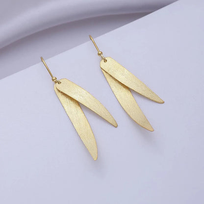 Pure Silver Earrings - Sleek Feather With Gold Plated