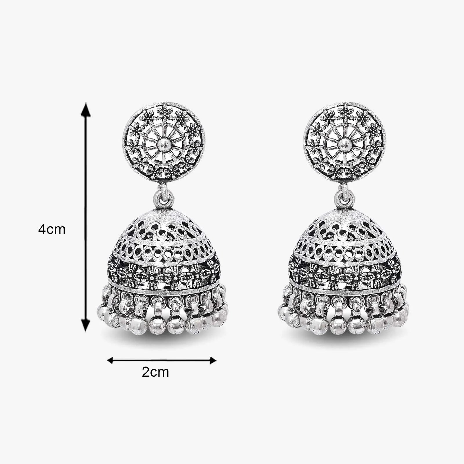 Floral Silver Jhumka Earrings