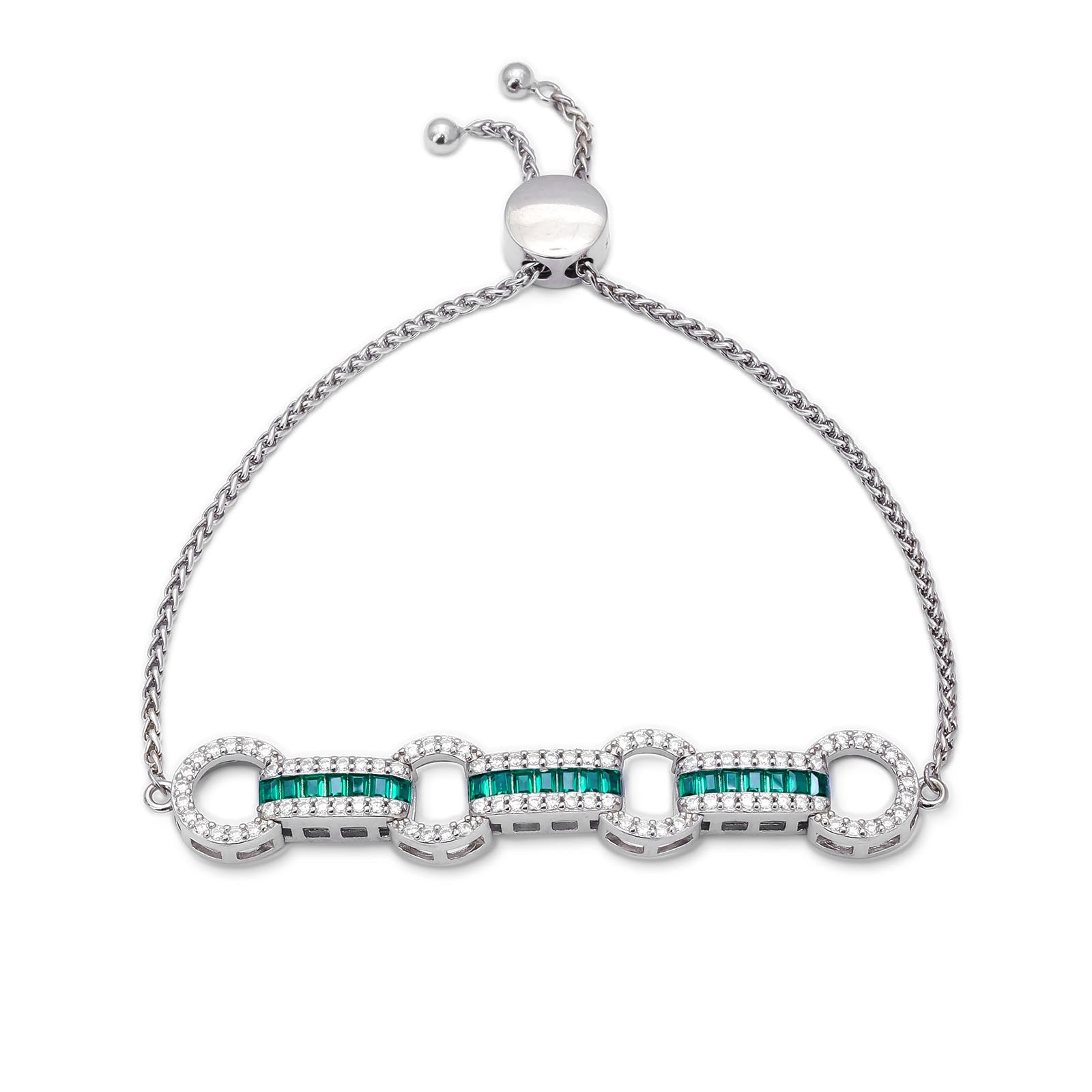 925 Sterling Silver Green Cz Studded Chain Bracelet - Tweov Jewels