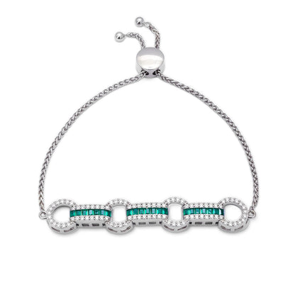 925 Sterling Silver Green Cz Studded Chain Bracelet - Tweov Jewels