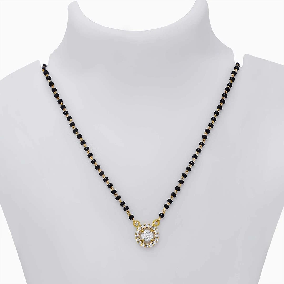 Neck Pieces - Pure Silver Mangalsutra &#8211; Gold Plated AD Stone Design
