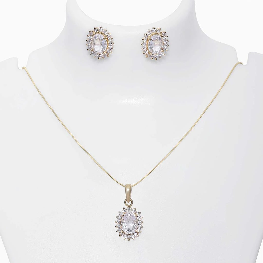 Diamond pedant set - Pure Silver Jewellery Sets &#8211; Dazzling American Diamond Pendant Set