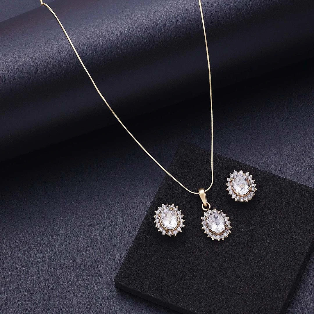 Pure Silver Jewellery Sets - Dazzling American Diamond Pendant Set - Tweov Jewels