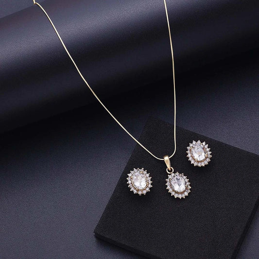 Jewellery Sets - Pure Silver Jewellery Sets &#8211; Dazzling American Diamond Pendant Set
