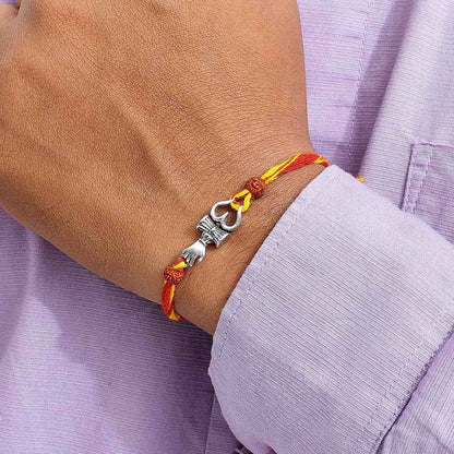 Trishul Damru Silver Rakhi for Brother