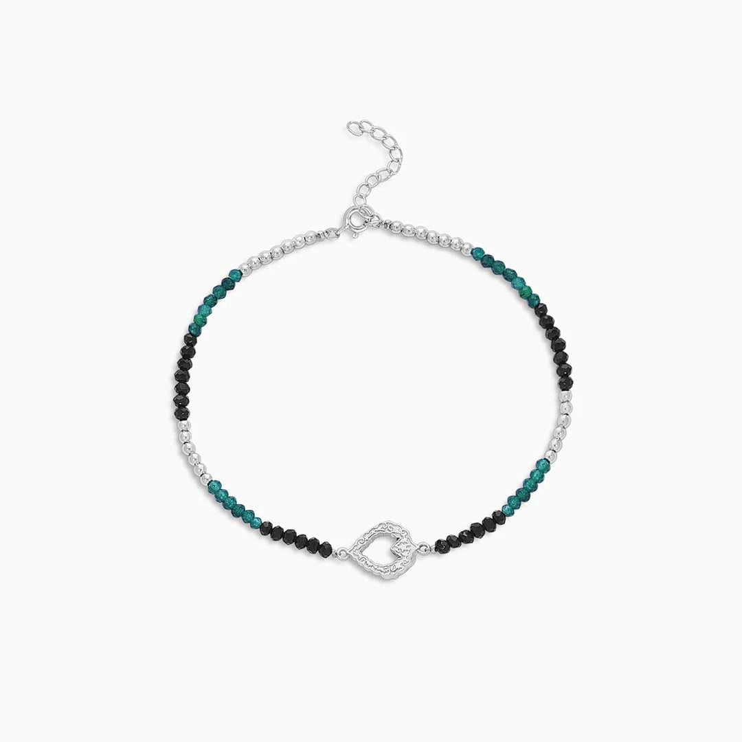 Silver anklets - Pure 925 Silver Anklet &#8211; Sleek Style Black &amp; Green Crystals