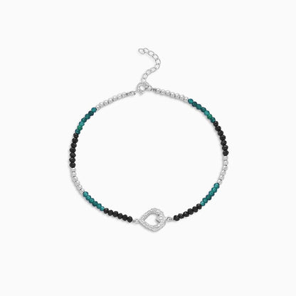 Silver anklets - Pure 925 Silver Anklet &#8211; Sleek Style Black &amp; Green Crystals
