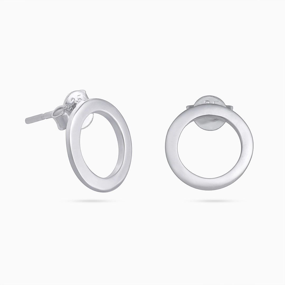 Silver Earrings - Pure Silver Stud Earrings &#8211; Polished Hoop Design