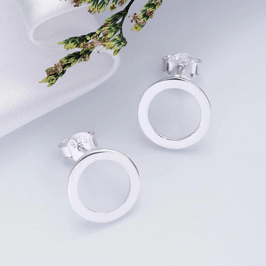 Contemporary Jewellery - Pure Silver Stud Earrings &#8211; Polished Hoop Design