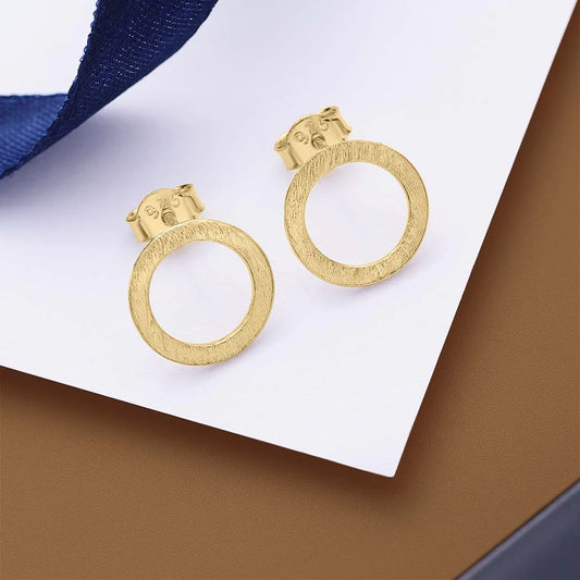 Contemporary Jewellery - Pure Silver Stud Earrings &#8211; Gold Plated Roung Rings