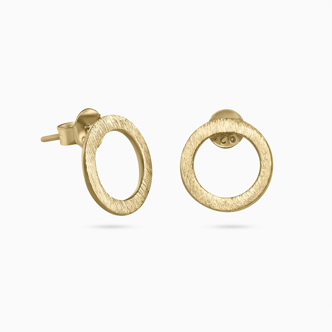 Silver Earrings - Pure Silver Stud Earrings &#8211; Gold Plated Roung Rings
