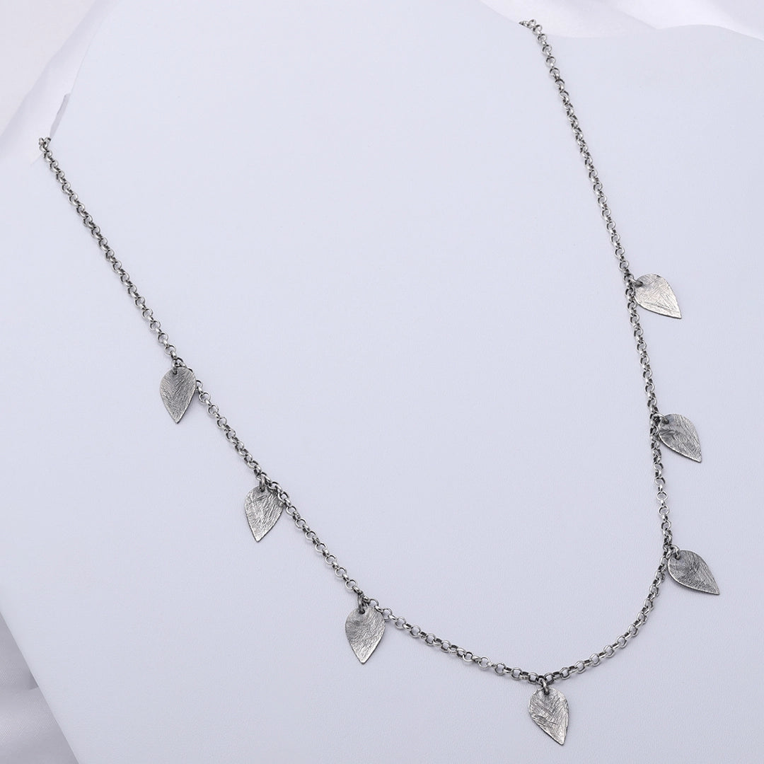 Silver Necklaces - Pure Silver Necklace &#8211; Multi-Leaf Oxidized Choker