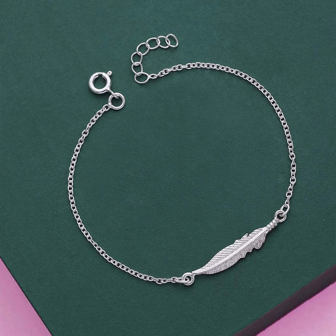 Couple Bracelet - Pure Silver Bracelet &#8211; Floating With Oxidised Feather