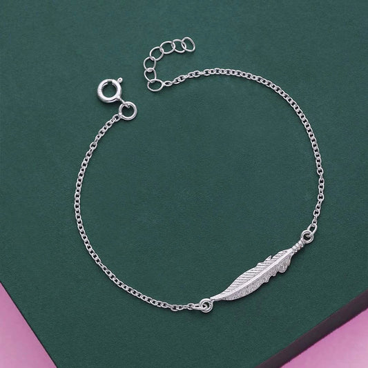 Couple Bracelet - Pure Silver Bracelet &#8211; Floating With Oxidised Feather