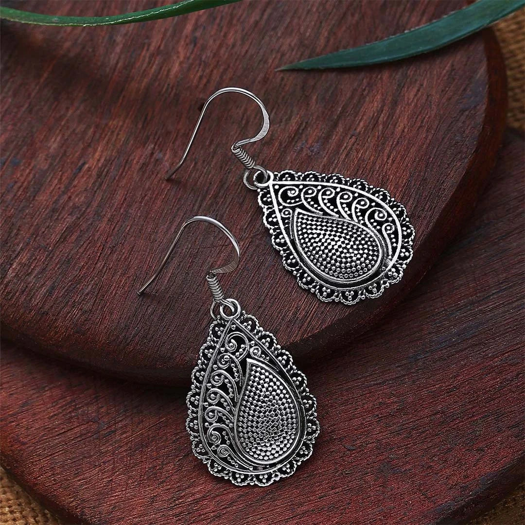 Drop Earrings - Pure 925 Silver Earrings &#8211; Oxidised Teardrop Model
