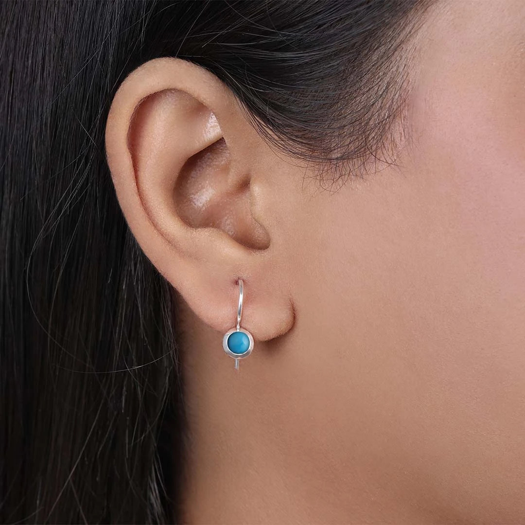 Silver Earrings - Pure Silver Earrings &#8211; Tiny Firoza Gemstone Dangle