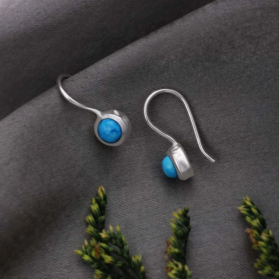 Drop Earrings - Pure Silver Earrings &#8211; Tiny Firoza Gemstone Dangle
