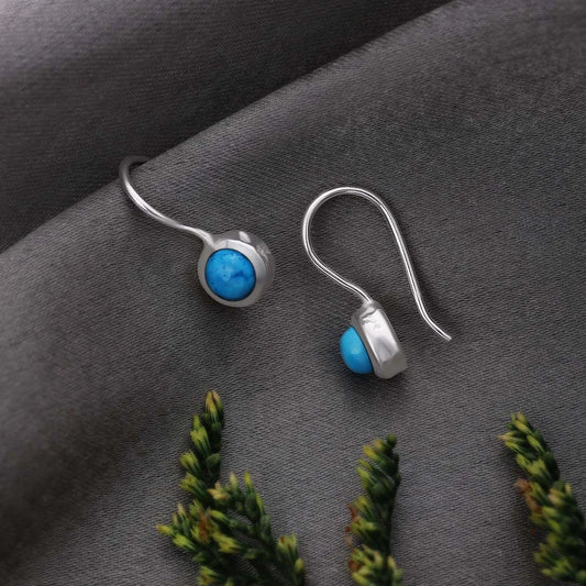 Drop Earrings - Pure Silver Earrings &#8211; Tiny Firoza Gemstone Dangle
