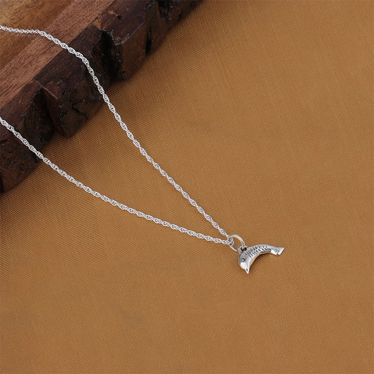 Contemporary Jewellery - Pure Silver Pendant &#8211; Charmed With Oxidised Dolphin Dollar