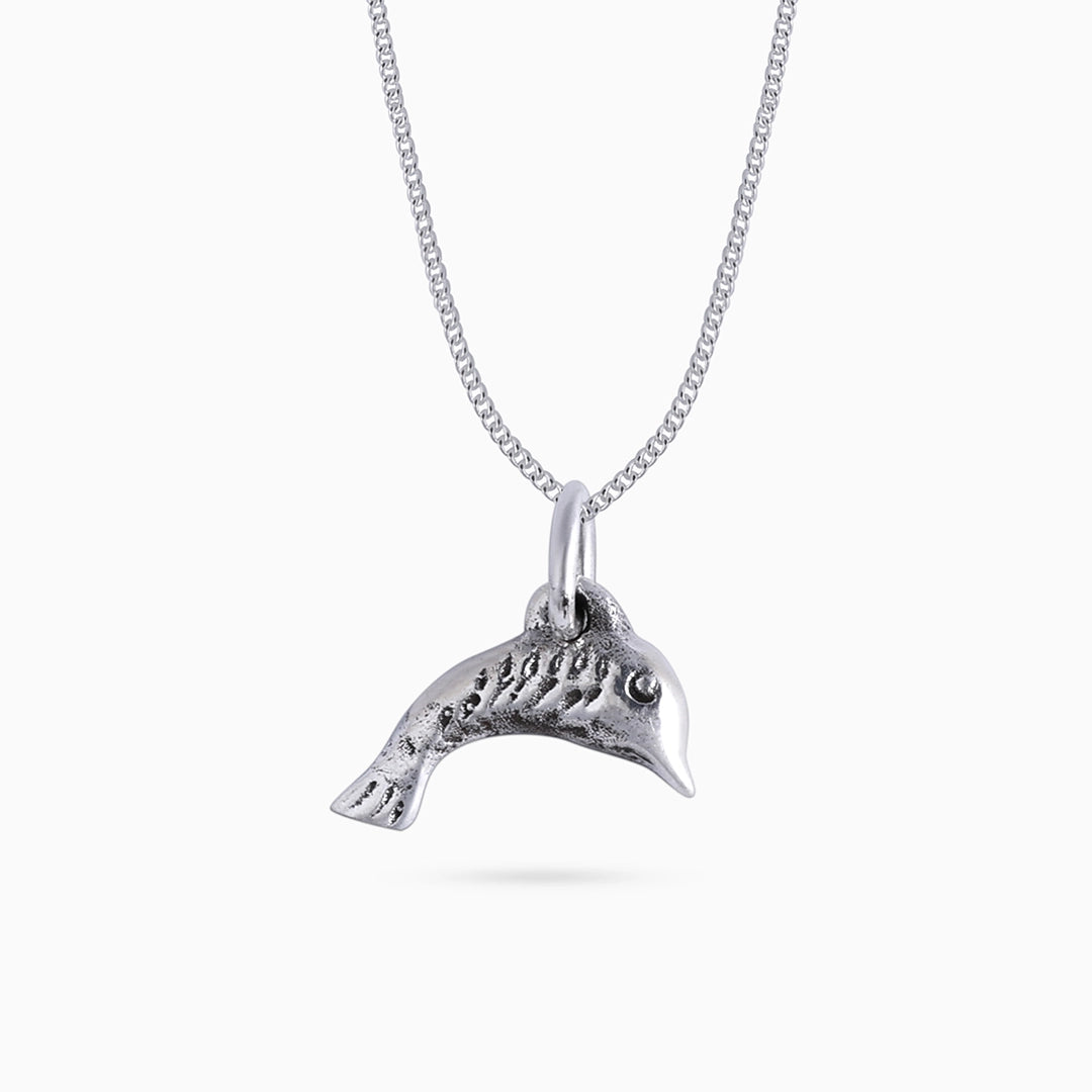 Neck Pieces - Pure Silver Pendant &#8211; Charmed With Oxidised Dolphin Dollar