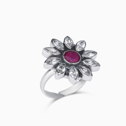 Love Ring - Pure Silver Ring &#8211; Antique Floral Pink Ruby Stone