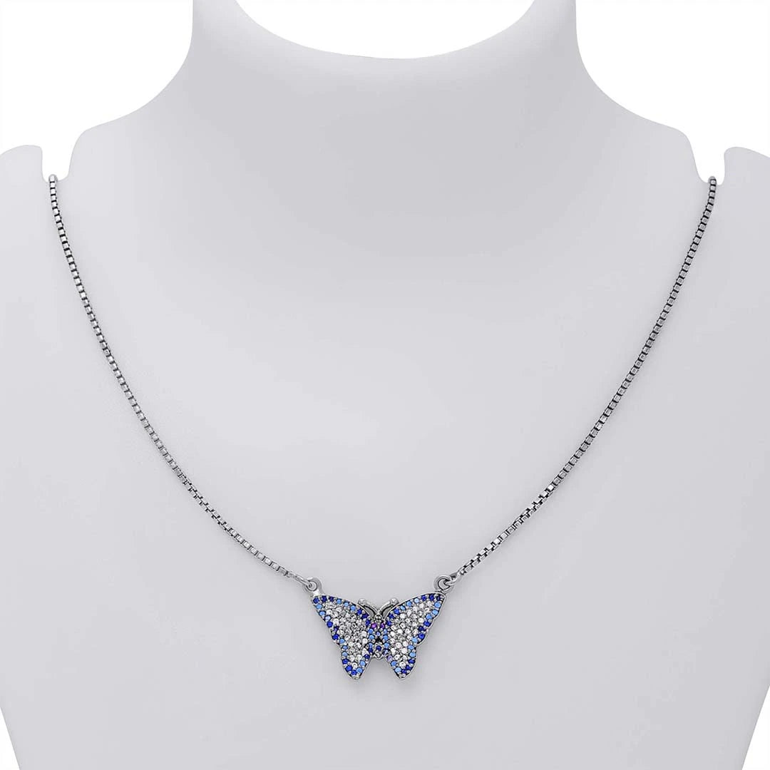 Silver Necklaces - Pure 925 Silver Necklace &#8211; Attractive Butterfly With Multicolor CZ