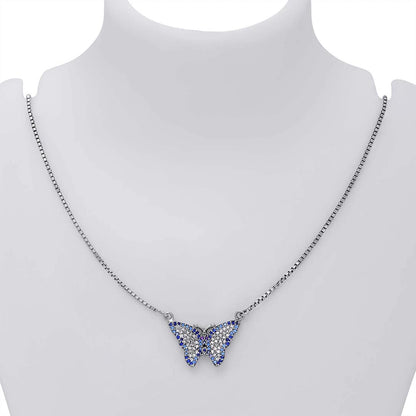 Silver Necklaces - Pure 925 Silver Necklace &#8211; Attractive Butterfly With Multicolor CZ