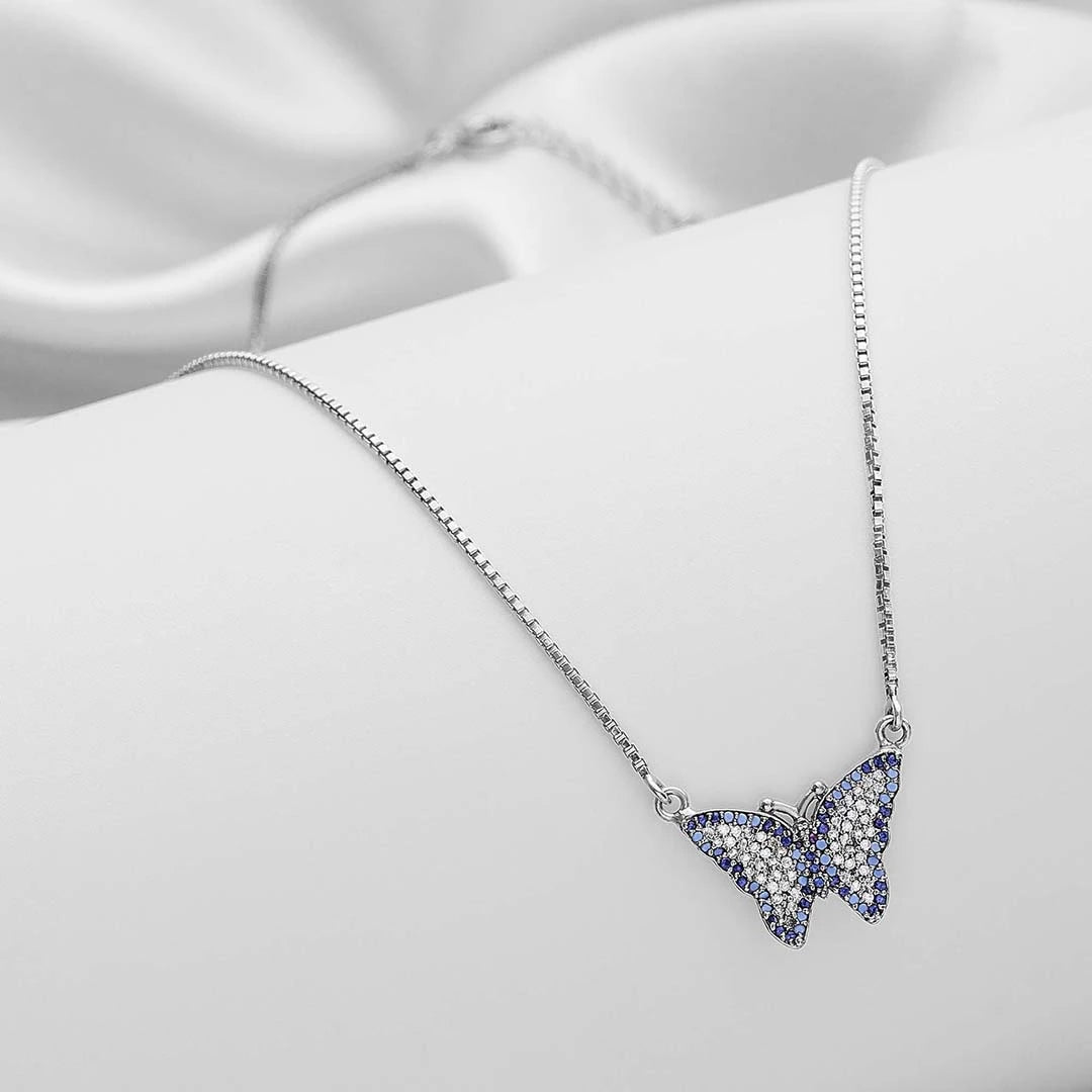 Butterfly Necklace - Pure 925 Silver Necklace &#8211; Attractive Butterfly With Multicolor CZ