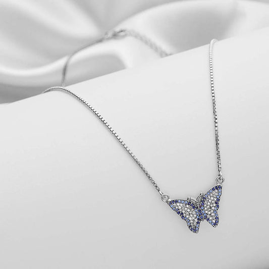 Butterfly Necklace - Pure 925 Silver Necklace &#8211; Attractive Butterfly With Multicolor CZ