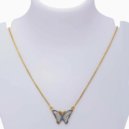 Silver Necklaces - Pure 925 Silver Necklace &#8211; Multicolor CZ Butterfly With Gold Finish