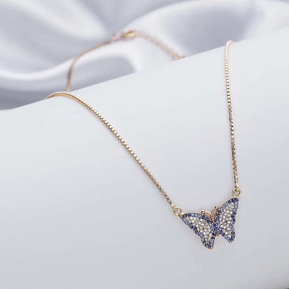 Neck Pieces - Pure 925 Silver Necklace &#8211; Multicolor CZ Butterfly With Gold Finish