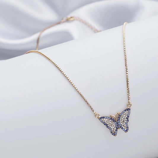 Neck Pieces - Pure 925 Silver Necklace &#8211; Multicolor CZ Butterfly With Gold Finish