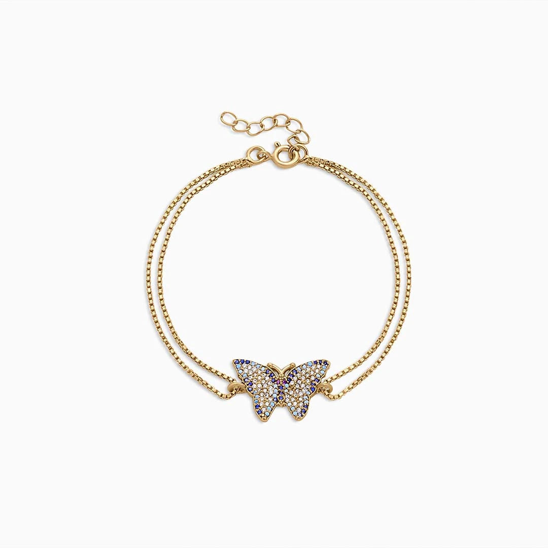 Silver Charm Bracelets - Pure Silver Bracelet for Women &#8211; Multicolor Gold-Plated CZ Butterfly Design