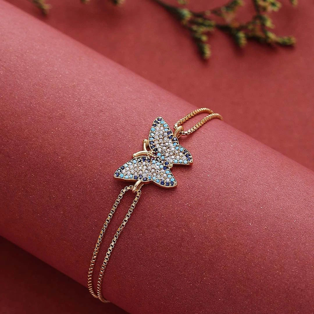 Pure Silver Bracelet for Men &amp; Women - Pure Silver Bracelet for Women &#8211; Multicolor Gold-Plated CZ Butterfly Design