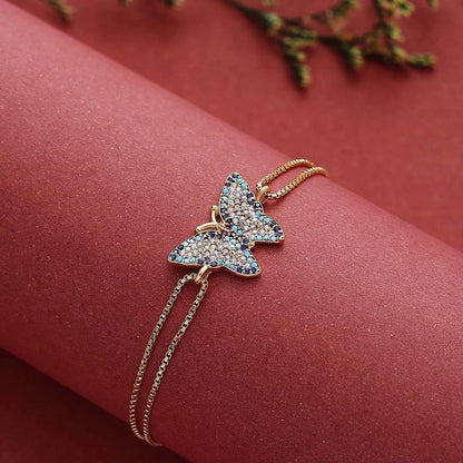 Pure Silver Bracelet for Men &amp; Women - Pure Silver Bracelet for Women &#8211; Multicolor Gold-Plated CZ Butterfly Design